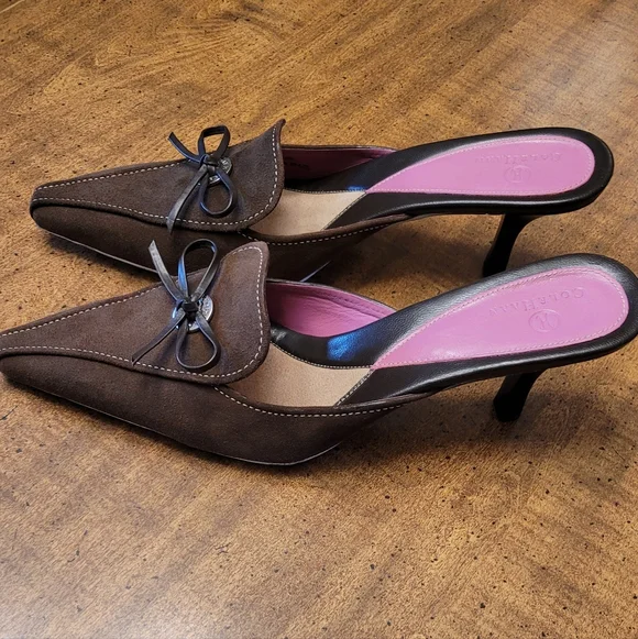 New Without Tags Cole Haan Brown Suede Mules with Bow Accent 9B - Picture 5 of 6